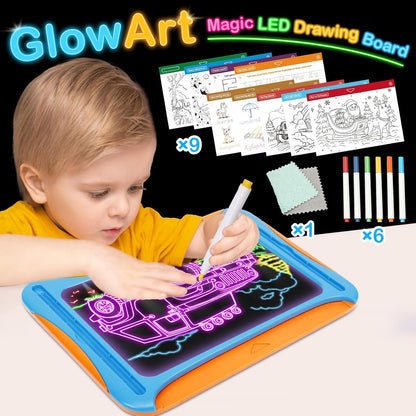 YUBALEER Magic LED Drawing Board for Kids, Toys for Boys Ages 5-7, Light Up Tracing Pad with 9 Double-Sided Cards, 6 Washable Pens, Glow Up Toys for Kids 4-6 Year Old Christmas Birthday Gifts