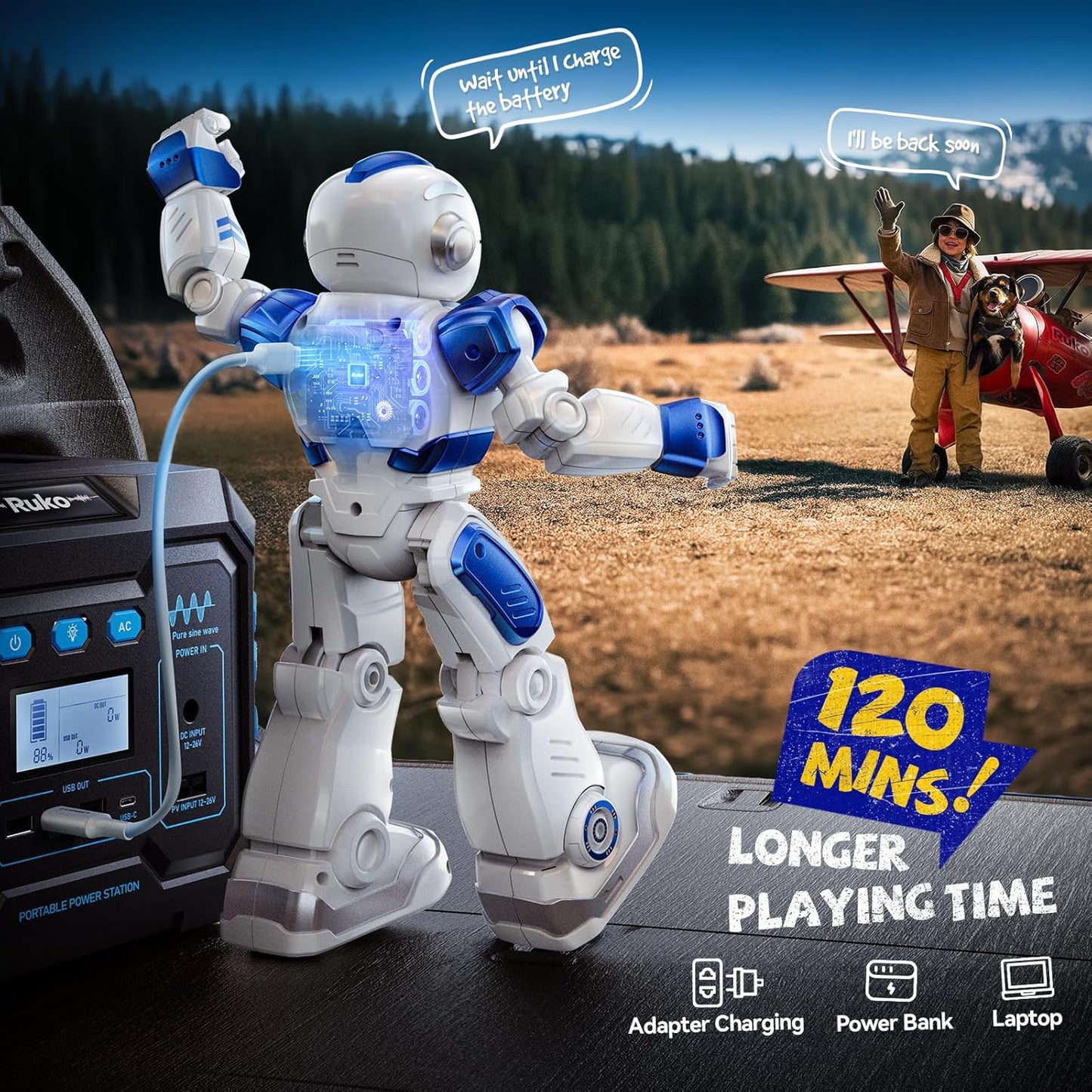 Ruko 6088 Robot toys for kids, Programmable Remote Gesture Sensing & APP Control, Interactive LED Face, Dancing Singing Rechargeable Smart Robot, Birthday Present for Age 3-6 Year Old Boys Girls, Blue