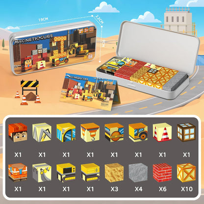 WMXDU Magnetic Blocks with Magnet Box-35PCS Magnet Cubes, Magnetic Tiles Kids Build Cubes Travel Game Toys, Road Trip ‌Sensory Toy Christmas Birthday Gifts for Boys & Girls Ages 3
