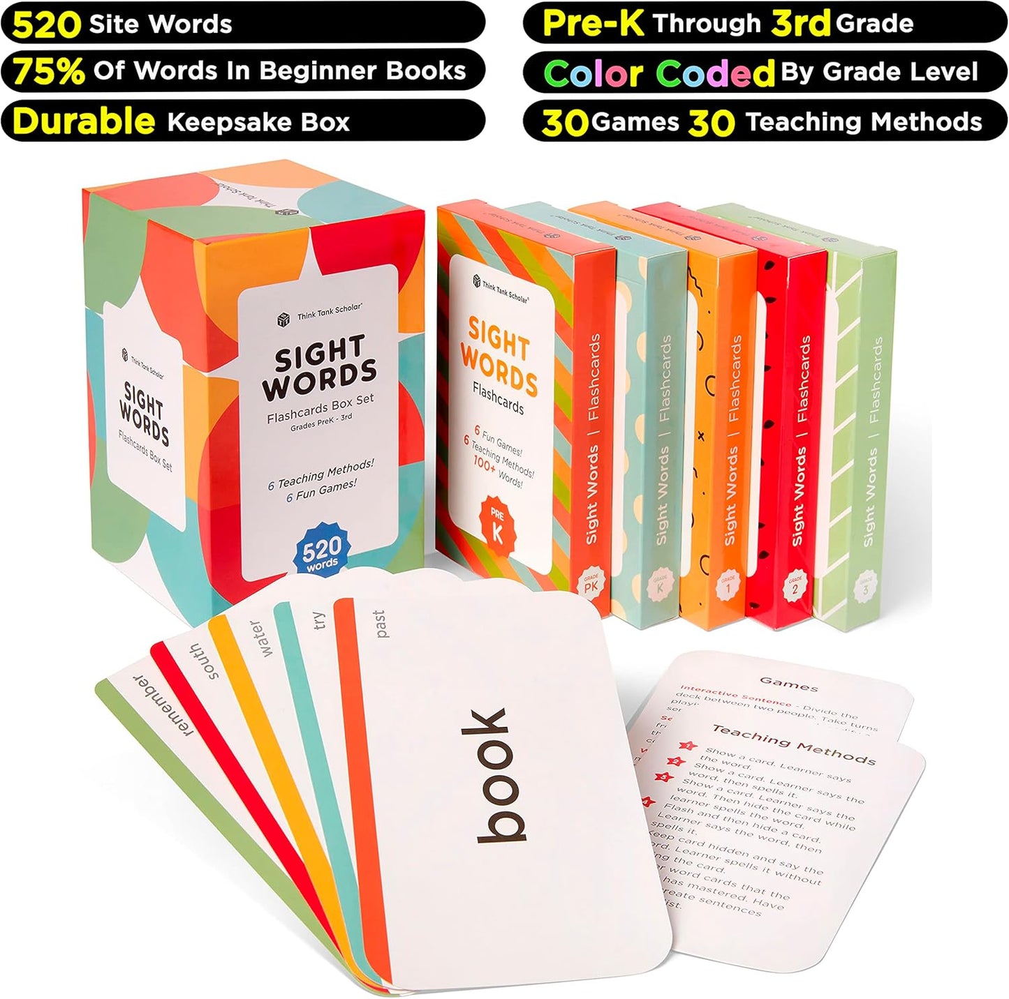 Award-Winning Sight Words Flash Cards – 520 High Frequency Words for Kids Ages 3–9 – Dolch & Fry List – Learn to Read for Preschool, Kindergarten, 1st, 2nd & 3rd Grade – Homeschool & Classroom Set