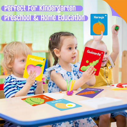 50 PCS Kid First Cognitive Flashcards,Double Sided Printed 7 in 1 Colorful Cards Alphabet,Numbers, Foods,Animals,Shapes,Colors with 3 Reclosable Rings,Learning Tool for Pre-K Kindergarten Toddlers