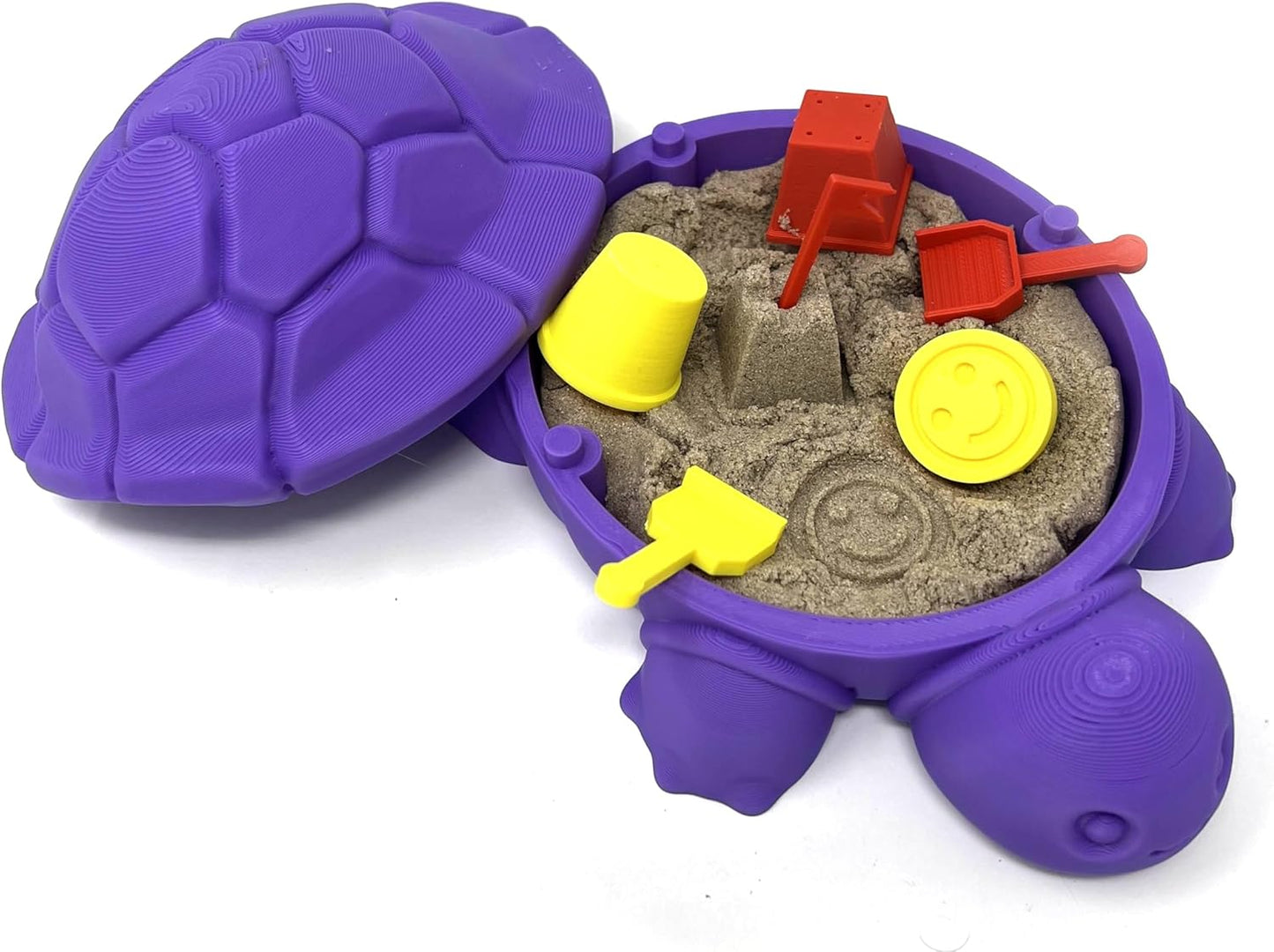 Munnygrubbbers - Mini Desktop Turtle Sand Box - 6 x 6 in - Stress Relief - Includes Soft Moldable Play Sand and Mini Tool Accessories - Novelty Gift - Desktop Decor - Zen Garden - (Lavender)