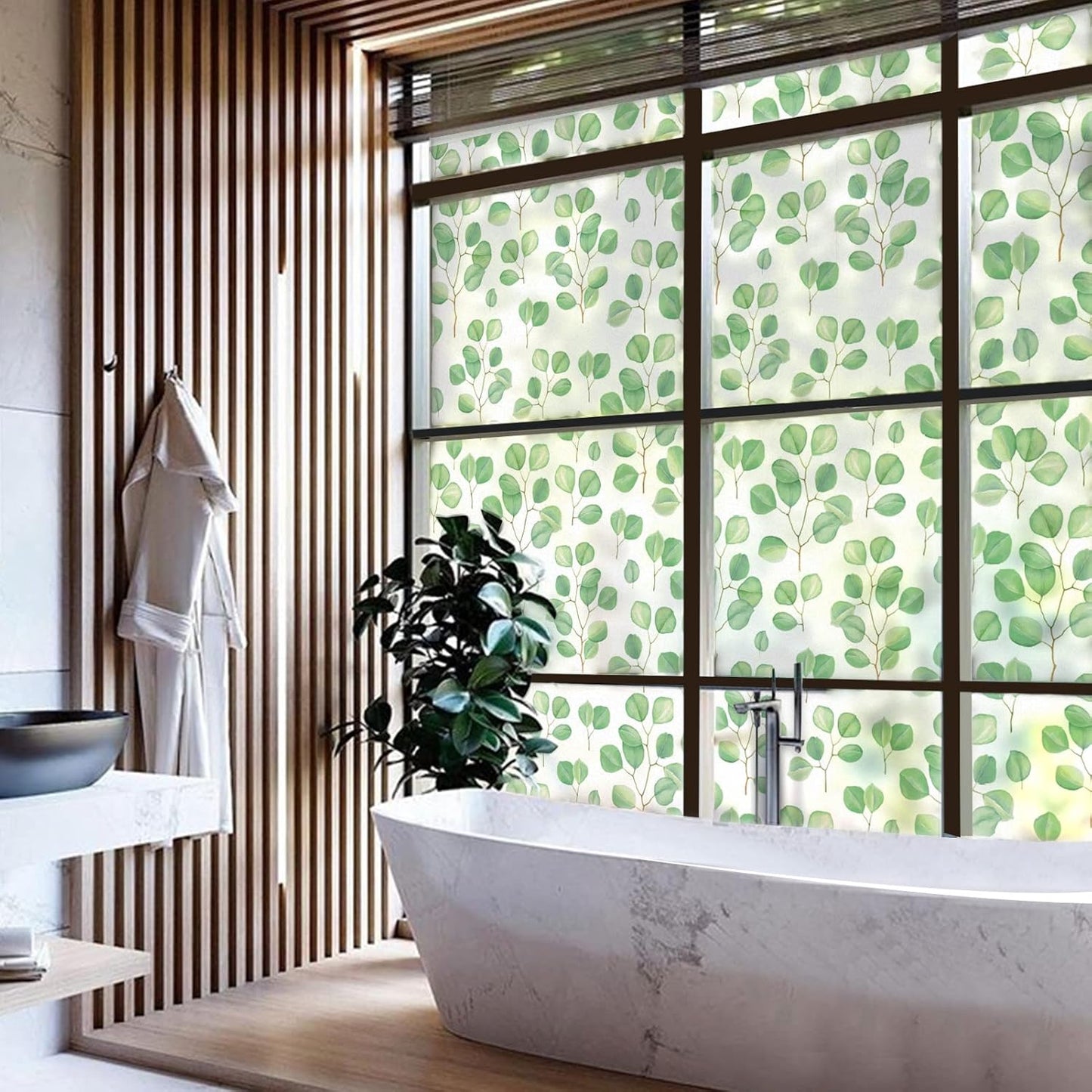 Leaf Pattern Window Tint with Installation Tools, Blackout Window Cover, Sun Blocking Window Tint for Home (Full Blackout Opaque, 17.7'' x 78.7'')