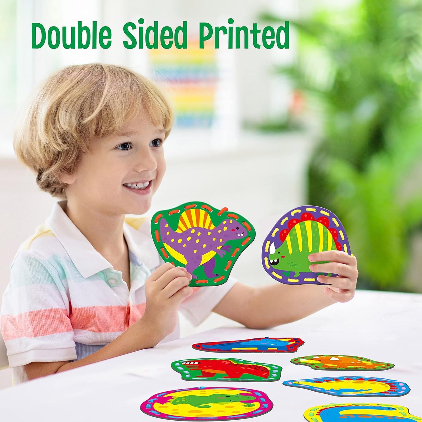 SpriteGru 9 Pieces Kids Lacing Cards, Double Sided Sewing Cards in 9 Vehicle Cards with 9 Colorful Laces, Imagination Development Lacing Toys Games for Children Educational and Learning Activity