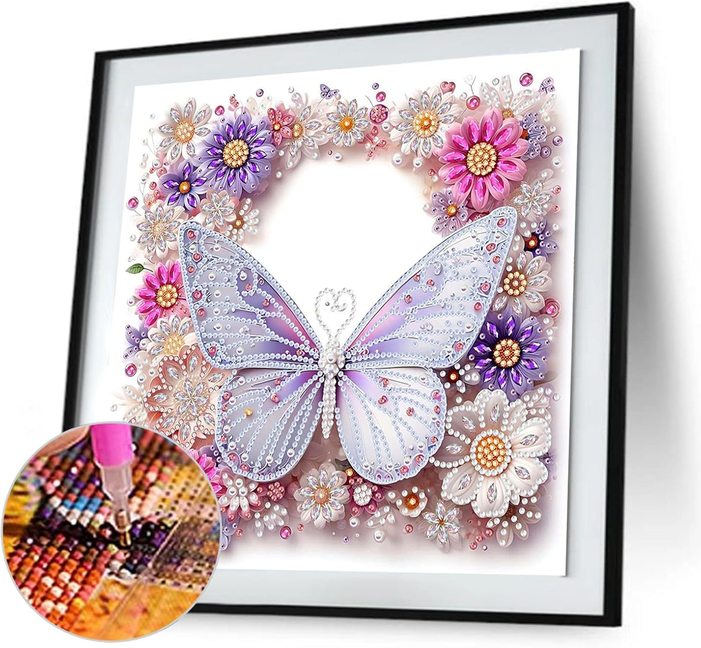 POETRYDRAW Pink Butterfly Special Shaped 5D DIY Partial Drill Diamond Art Painting Kit 30x30cm (Butterfly-1)