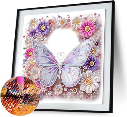 POETRYDRAW Pink Butterfly Special Shaped 5D DIY Partial Drill Diamond Art Painting Kit 30x30cm (Butterfly-1)