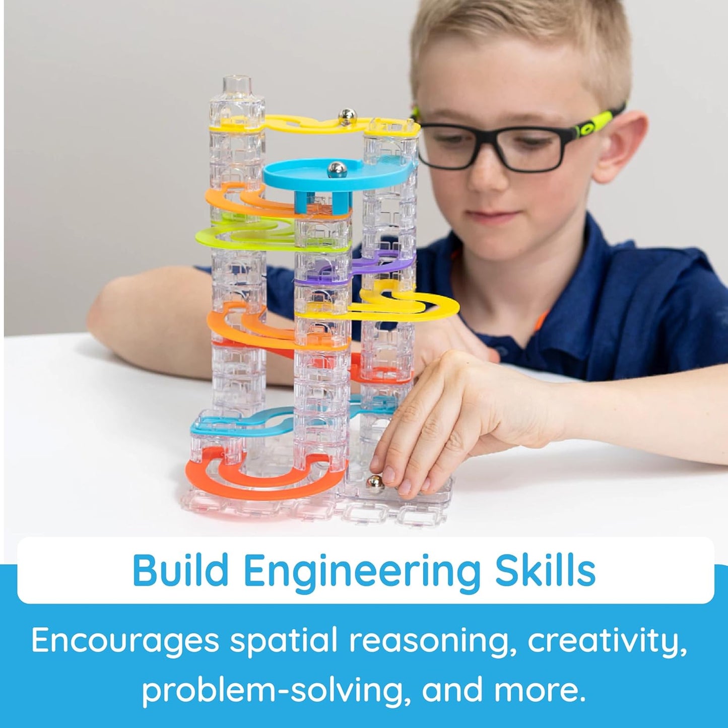 Fat Brain Toys Trestle Tracks Builder Marble Run Set, 73-Piece Modular Marble Track, STEM Toys for Kids, Fun Science Kits for Girl and Boy Ages 8-13+