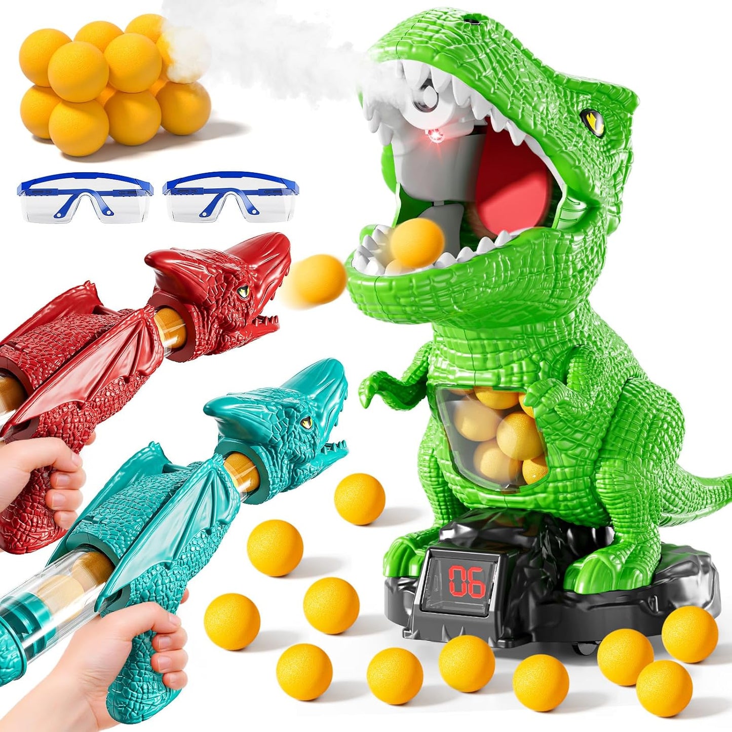 JUKUDAHU Dinosaur Shooting Boy Toys for Kids Age 3 4 5 6 7 8 - Moveable Shooting Game with Scoreboard, Light and Sound, 12 Foam Balls, Boy Toddler Toys 5-7 6-8 8-10, Competition Game Gifts (Green)