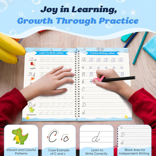 AALGO 3 Pack Cursive Handwriting Workbook,Reusable Cursive Handwriting Book,Cursive Writing Practice Book,Learning Cursive for Kids Grooved Words Letters Sentences Numbers