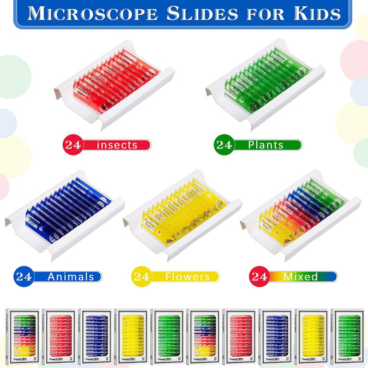 Yexiya 120 Pcs Prepared Microscope Slides, 48 Different Patterns Animals Plants Insects Specimens for Kids, Students Biology Science School Lab Microscope Accessories
