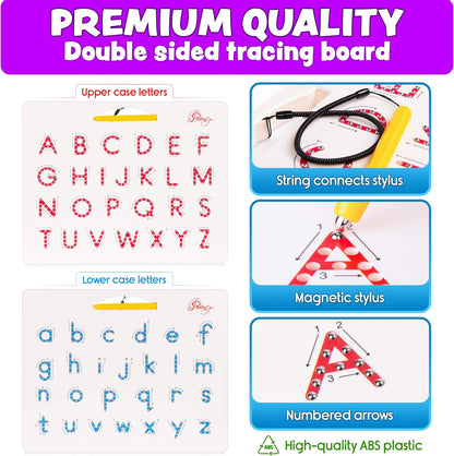 Povitrulya Magnetic Alphabet Tracing Board - double-sided upper & lower case Magnetic Drawing Board, ABC magnets for learn to write with magnetic pen, STEM toy letters learning, good for homeschooling