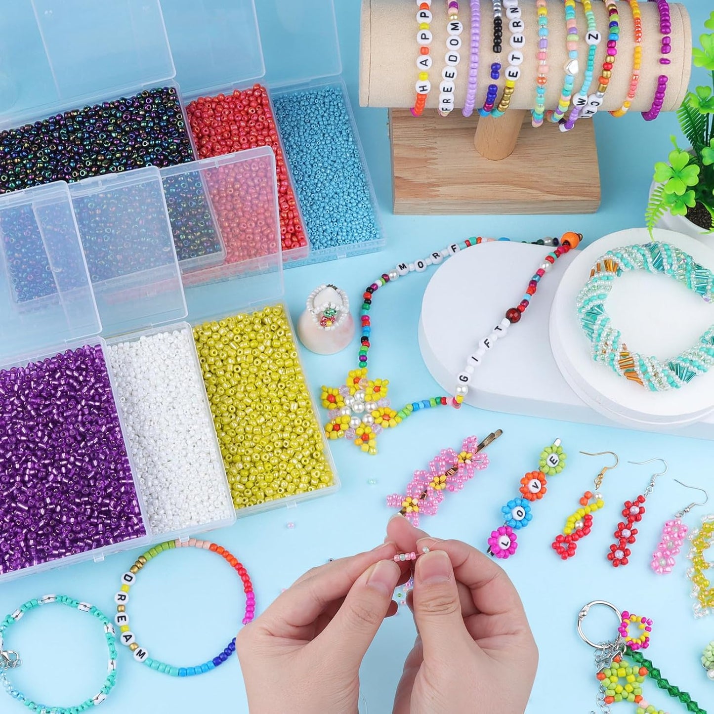 10100 Pcs Size 11/0 Glass Seed Beads, 2 mm Dark Green Small Mini Spacer Loose Pony Beads for Jewelry Making and DIY Crafts - Colors A