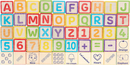 CoComelon 51-piece Classic ABC Wooden Block Set, Preschool Building Toys, Learning and Education