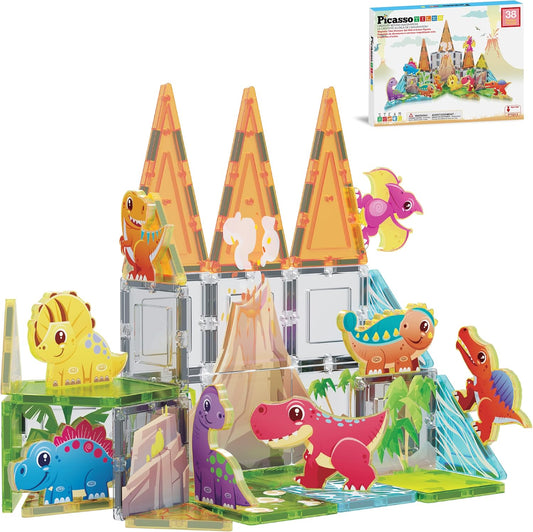 PicassoTiles Magnet Tiles Magnetic Building Blocks Aquarium Marine Animal Theme Set with 8 Character Action Figures Shark Crab Turtle STEM Toys Construction Preschool Toddlers Kids Boys Girls 3+ PTQ15