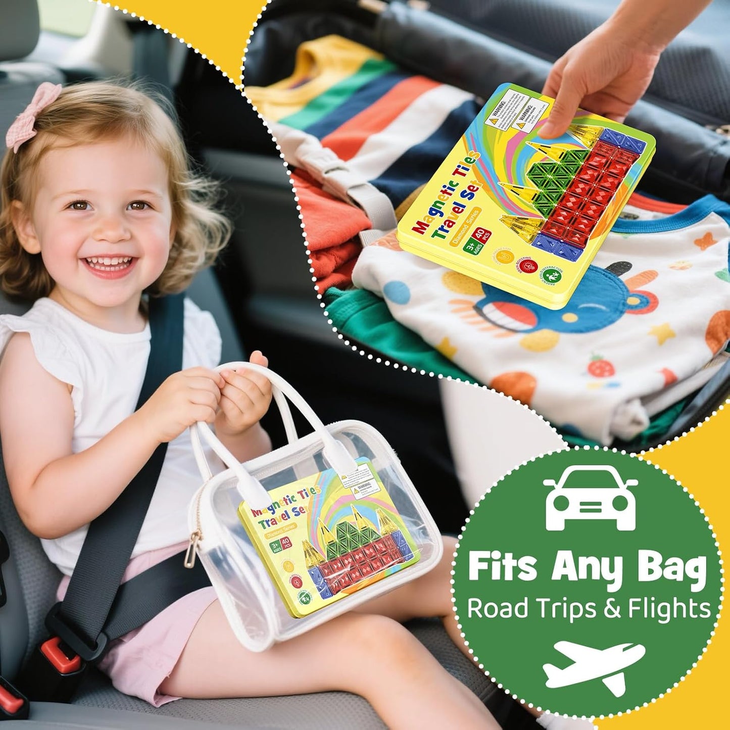 Magnetic Tiles for Kids Ages 4-8, Magnetic Blocks Travel Set with Diamond Surface & Metal Storage Box, 60PCS STEM Learning Toys, Educational Building Gifts for 3-8 Year Olds