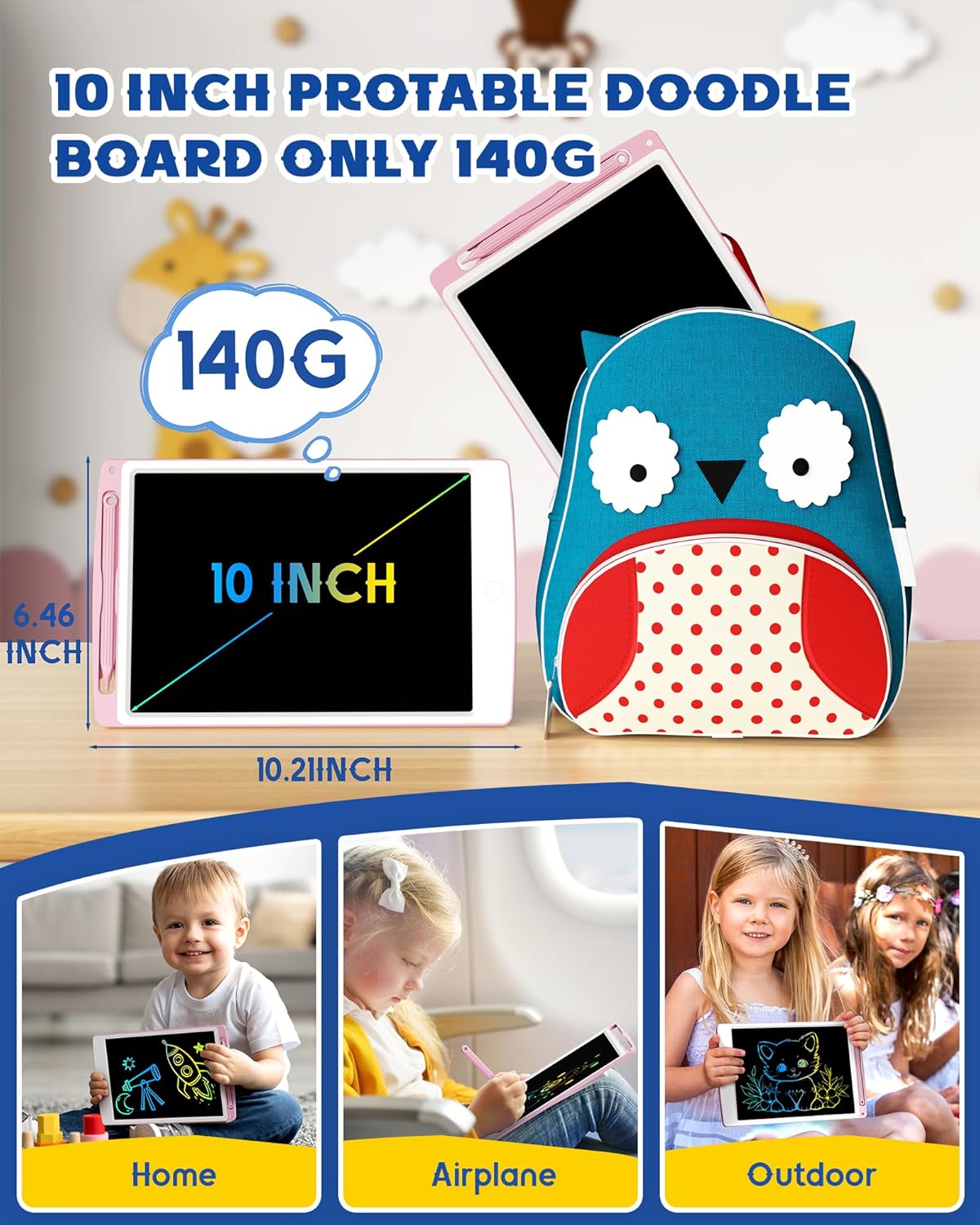 bravokids 2 Pack LCD Writing Tablet for Kids Toys, 10 Inch Colorful Erasable Doodle Board Drawing Pad for Kids, Car Trip Educational Toys Christmas Gift for 3 4 5 6 7 Girls Toddlers