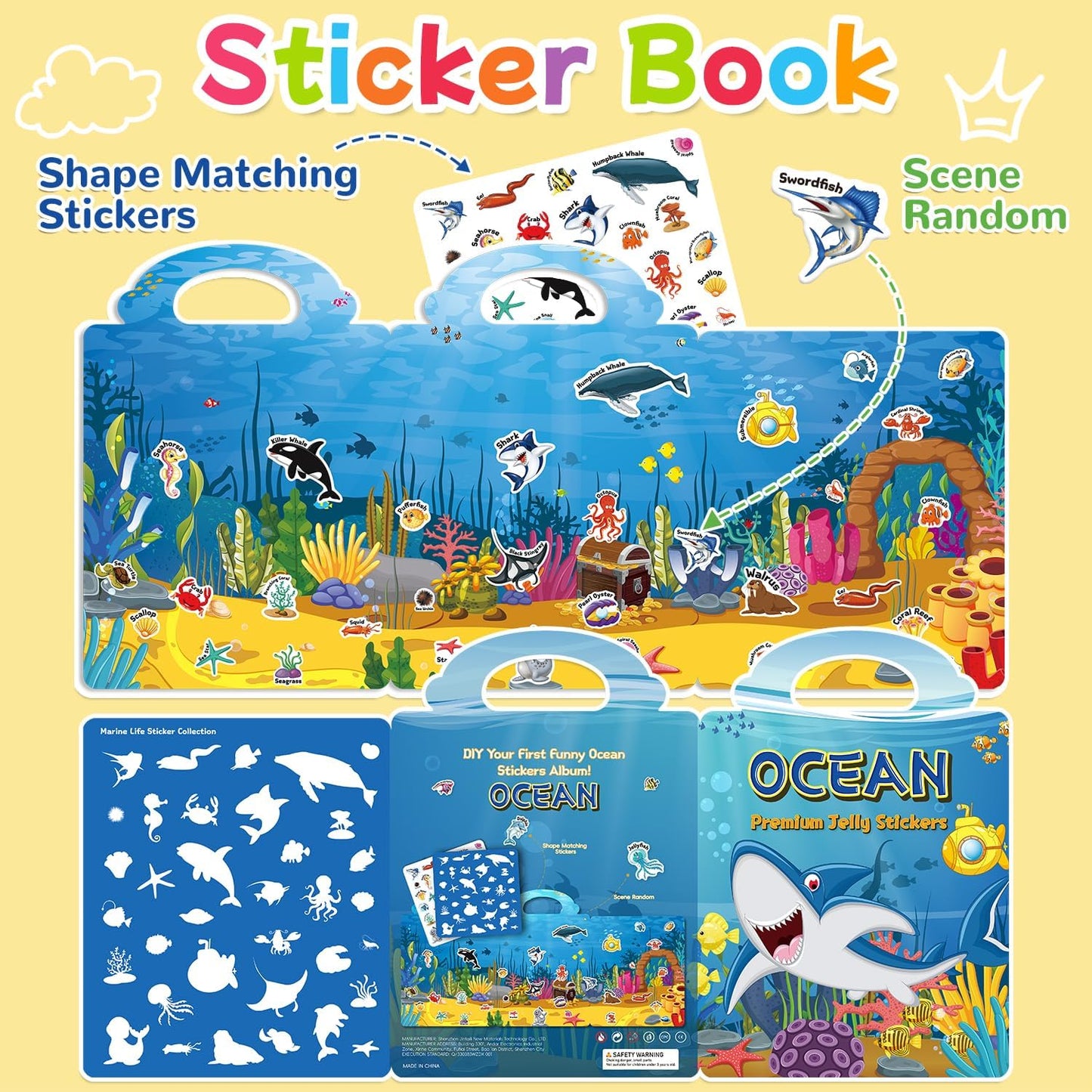 6 Sets Reusable Sticker Book for Toddlers 3-6, Jelly Sticker Books for Toddler, Travel Sticker Activity Toys for Kids 3 4 5 6 Years Old Girls & Boys