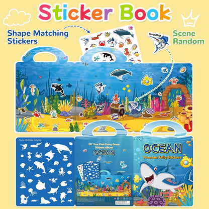 6 Sets Reusable Sticker Book for Toddlers 3-6, Jelly Sticker Books for Toddler, Travel Sticker Activity Toys for Kids 3 4 5 6 Years Old Girls & Boys