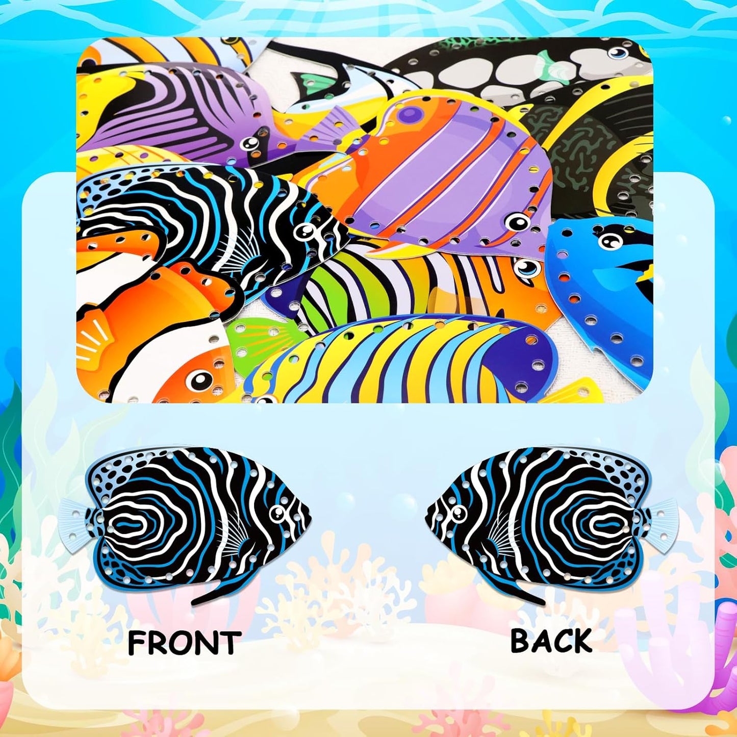 Tropical Fish Lacing Cards for Kids 12 Pack Ocean Fish Sea Animals Double Sided Cards Sewing Games Ocean Theme Party Decorations for Home Developing Imagination Education Supplies