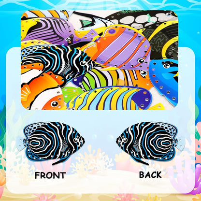 Tropical Fish Lacing Cards for Kids 12 Pack Ocean Fish Sea Animals Double Sided Cards Sewing Games Ocean Theme Party Decorations for Home Developing Imagination Education Supplies