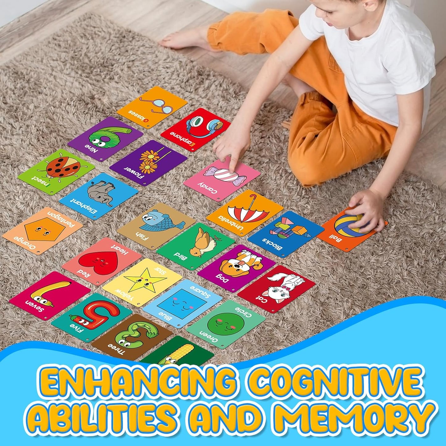 Toddler Flash Cards Baby Cognitive Flashcards for Kids, Alphabet, Animals, Numbers, Shapes Colors, First Words, Body Parts, Foods, Educational Toys Preschool Kindergarten Learning Activities