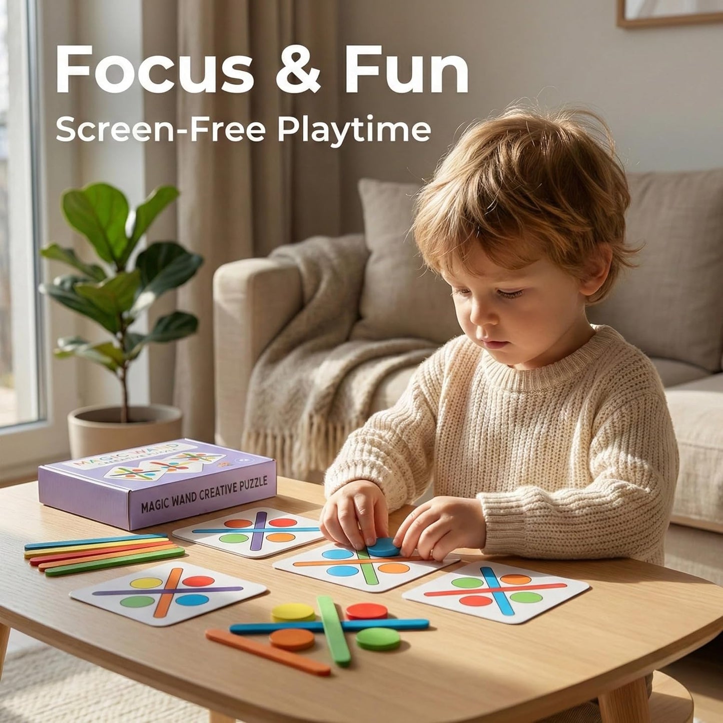 Vindstier Montessori Wooden Puzzle Toys for 3 4 5 Year Olds, STEM Pattern Blocks and Shape Sorting Game, Screen-Free Educational Brain Teaser Activity for Preschoolers, Spring Travel Essential