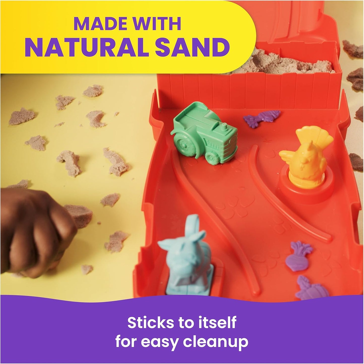Kinetic Sand, Sandy Farm Set with 12oz Play Sand, 6 Tools & Molds, Reusable Barn Storage Case, Toddler Toys, Kids Toys for Girls & Boys Ages 3 and up