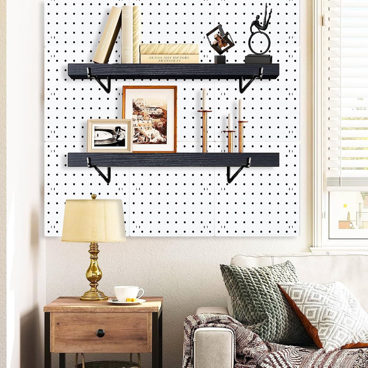 Pegboard Shelf Set - 6 Heavy Duty Peg Board Shelves & Steel Brackets, Organizer for Storage, Garage, Workbench, Craft, Office
