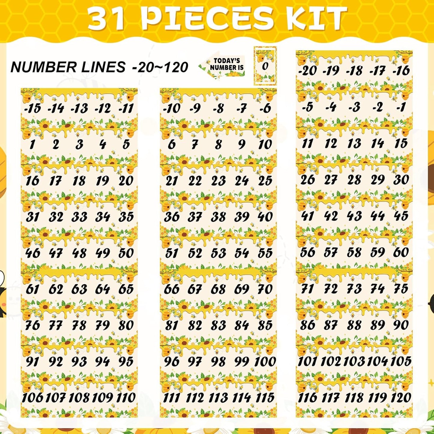 Number Line for Classroom Wall (-20 to +120) Boho Heart Shape Number Bulletin Board for Students Math Learning Boho Bulletin Border Decor Numbers Boarder Strips for Home School