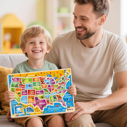 SYNARRY Large USA World Wooden Puzzles for Kids Ages 4-6, Learning United States World Maps Puzles for Kids Ages 6-8, Wood Jigsaw Puzzles Educational Games Toys Gifts for Boys Girls Ages 3-8