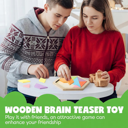 Yunsailing 3 Pack Large Hexagon Tangram Puzzle Wooden Brain Puzzles for Adult Challenge Wood Russian Blocks Brain Teasers Geometric Jigsaw Block Logic Iq Stem Family Graduation Gifts(Vintage)