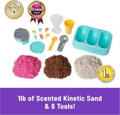 Kinetic Sand Scents, Ice Cream Treats Playset with 3 Colors Scented Play Sand & 6 Tools, Sensory Toys for Kids Ages 3 and up