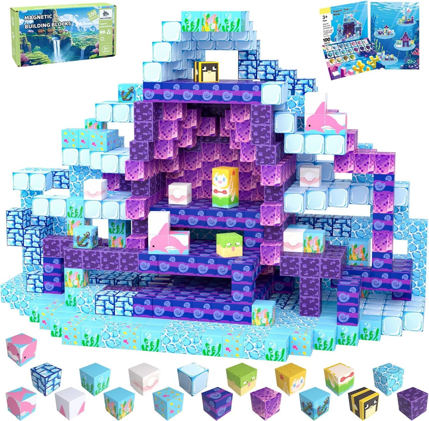 Magnetic Blocks Toys for Kids, 100 PCS Building Blocks Cubes, Stacking Magnetic Tiles Toys for Kids Toddlers Boys Girls Ages 3 4 5 6 7 8-12 Birthday Gifts Party Supplies (Underworld)