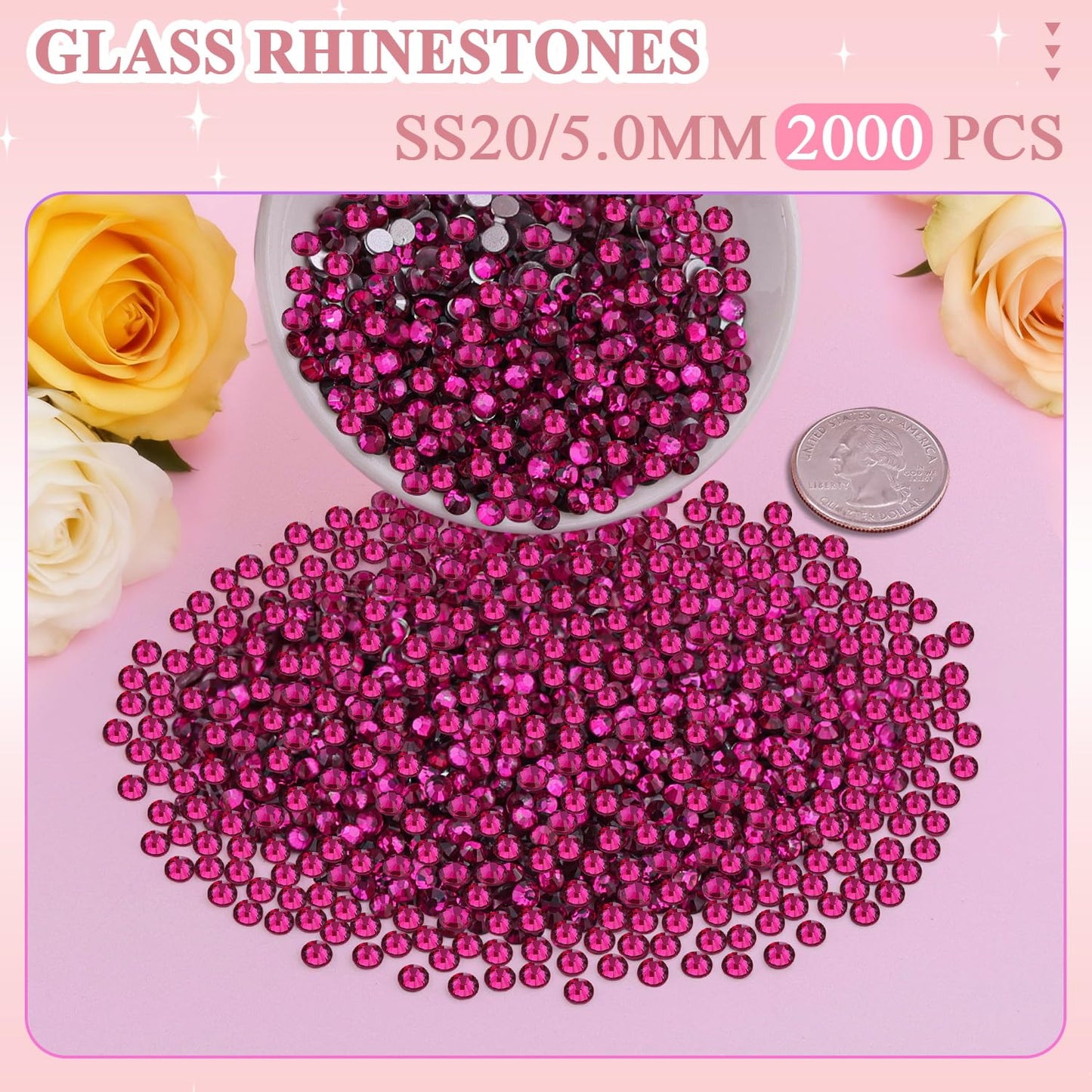 5000PCS SS6/2mm Glass Crystal Rhinestones (Clear), Bedazzling Flatback Rhinestones for Crafting DIY Crafts Nail Art Makeup Decoration, Gems Diamond Charms for Tumbler Shoes Clothing Mug