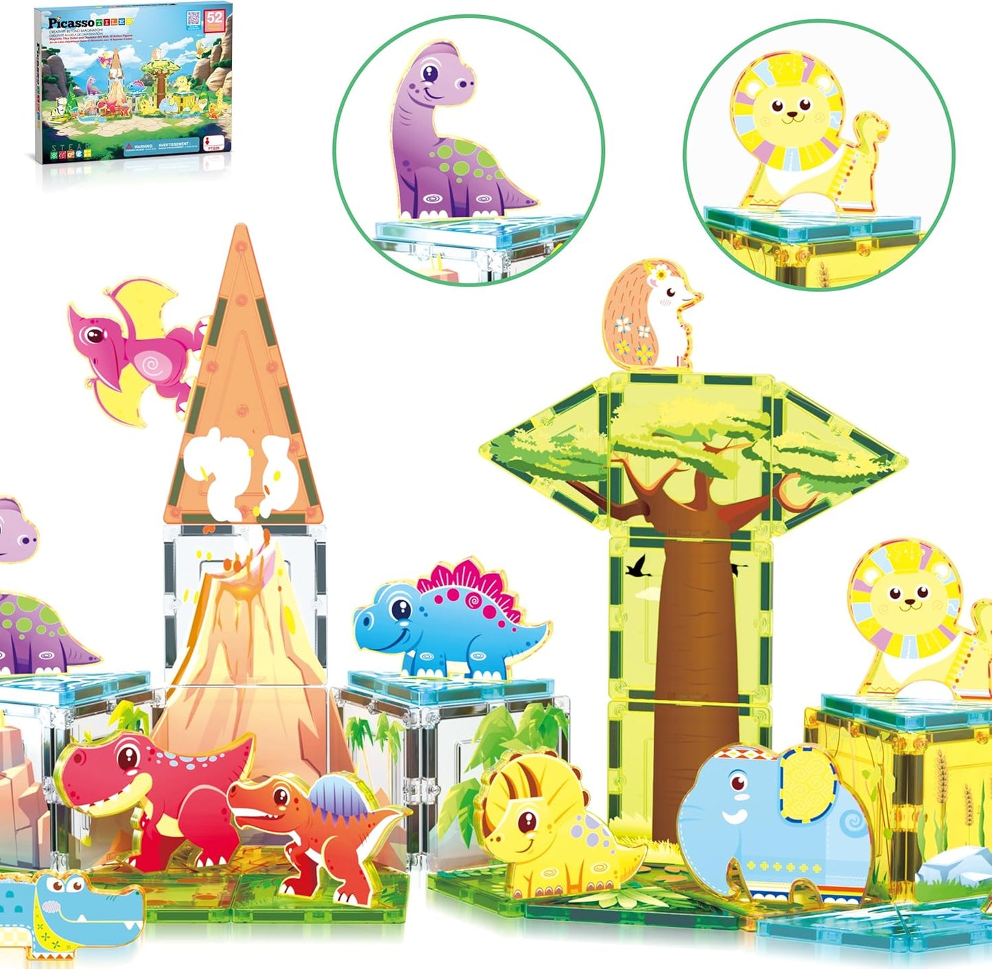 PicassoTiles Magnetic Tiles Magnet Tile Building Blocks Marine Animal World Themed Set with 8 Ocean Character Action Figures STEM Learning Toy Construction Toddlers Boys Girls Ages 3+ PTQ25