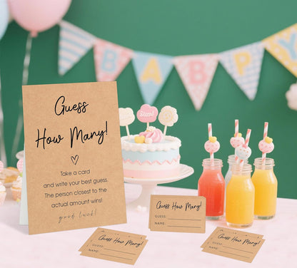 Minimalist Style How Many Gummy Bears Are In The Jar Baby Shower Games Set(1 Sign and 50 Cards), Gender Reveal Games, How Many Guessing Cards for Bear Babyshower, Gender Reveal Party Activities, 19