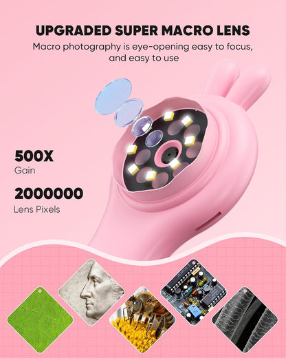 Microscope for Kids - Mini Pocket Digital Kids Microscope, Portable Handheld USB 500X Magnifying Glass, 4X Zoom, Christmas Birthday Gifts for Boys Girls Aged 3-12