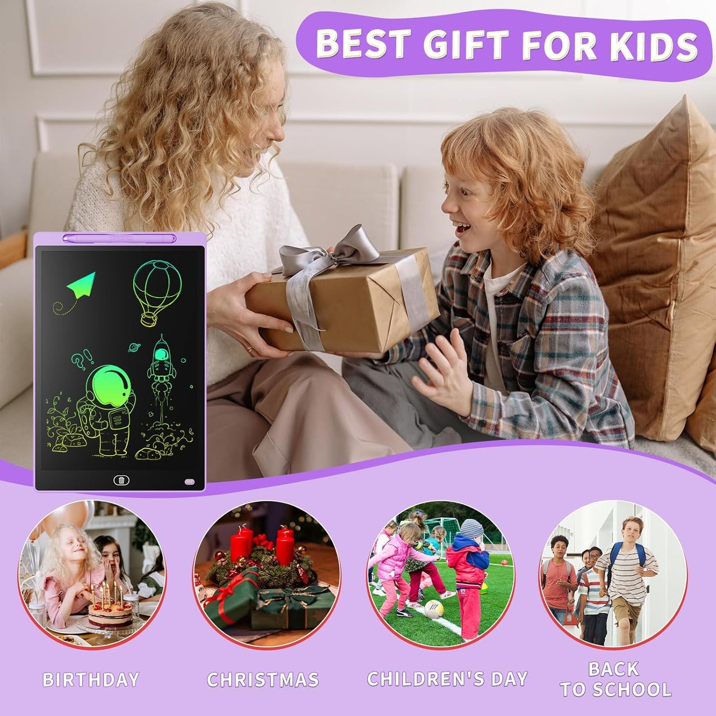 [2 Pack] Genialba LCD Writing Tablet 12-Inch Colorful Doodle Board, Toddler Learning Educational Toys Gifts for 3-8 Years Old Girls and Boys, Electronic Drawing Pad for Kids (Pink&Blue)
