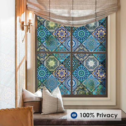 DKTIE Wooden Blinds Pattern Decorative Window Privacy Film, Sun Blocking Heat Control, Static Cling No Glue, with Installation Tools, Stained Glass Window Film (S531, 17.7" x 78.7")