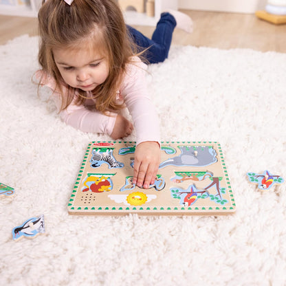 Melissa & Doug Farm Animals Sound Puzzle – 8-Piece Wooden Peg Puzzle with Light-Activated Sounds, Music Learning Toy for Toddlers and Preschoolers Ages 2+