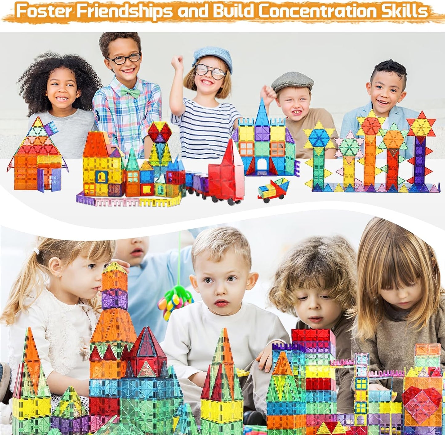 Paaxido Magnetic Tiles - 130PCS Magnetic Blocks for Kids, Magnet Tiles Building Blocks Set with 2 Cars, Construction STEM Magnet Toys Gift for Kids, Boys and Girls 3 4 5 6 7 8+ Year Old