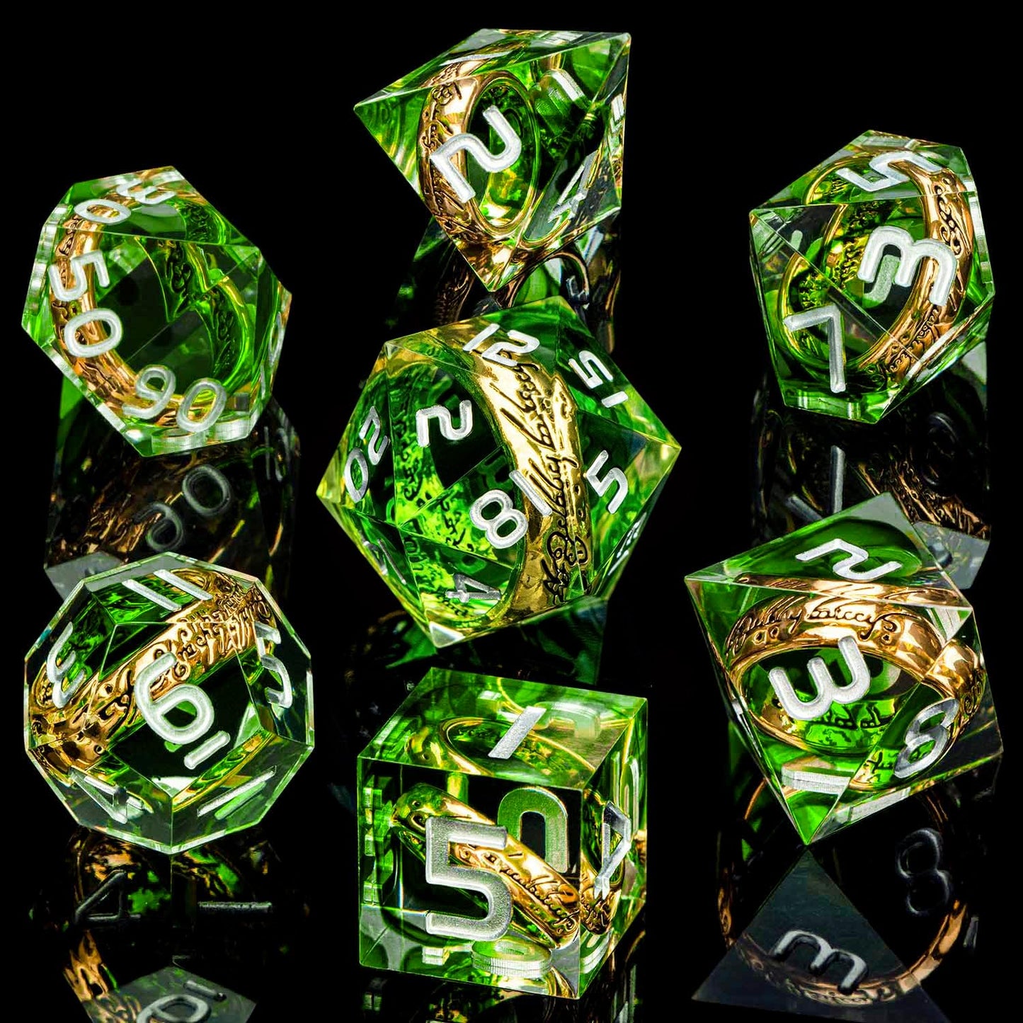 Magic Golden Ring DND Dice Set Sharp Edge Red Resin Dice with Box, for use with Dungeons Dragon RPG D&D Tabletop Games Lord D and D Polyhedral Dice Set
