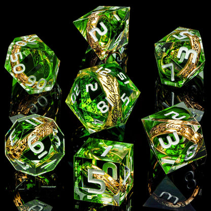 Magic Golden Ring DND Dice Set Sharp Edge Red Resin Dice with Box, for use with Dungeons Dragon RPG D&D Tabletop Games Lord D and D Polyhedral Dice Set