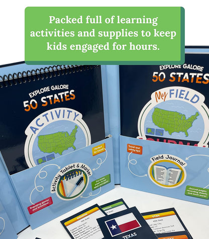 Carson Dellosa Explore Galore: 50 States Wipe Clean Activity Book, Dry Erase Workbook With Kids Travel Activities, Puzzles, I Spy Games, US Map, Stickers, Flash Cards, and Field Journal, Ages 7 and Up