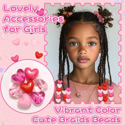 90PCS Heart Hair Beads for Braids Blue Pink Loc Dreadlock Valentine's Day Bead Accessories Purple Cute Acrylic Heart Shape Beads for Kids Girls