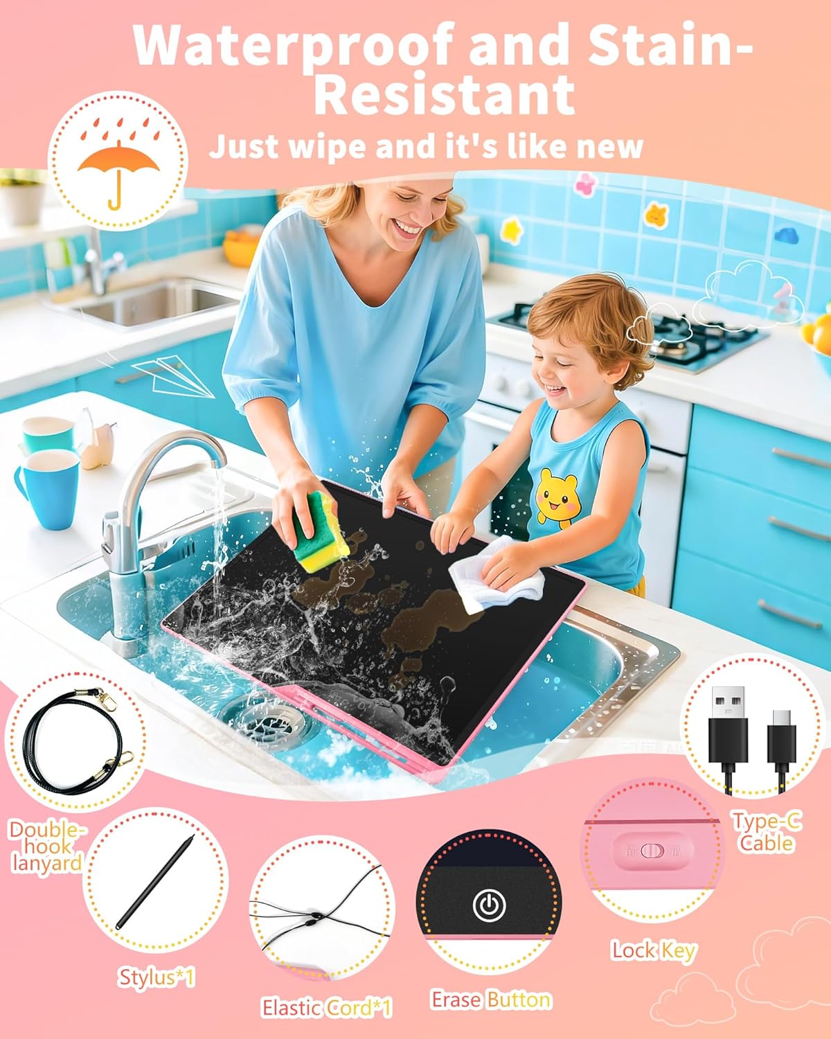 Magnetic LCD Writing Tablet for Fridge, 13 Inch Writing Tablet for Kids, Toddler Drawing Pad, Learning Toys for Boys Girls Ages 3.4.5.6.7.8, Writing Board for to-Do Lists and Family Messages (Blue)