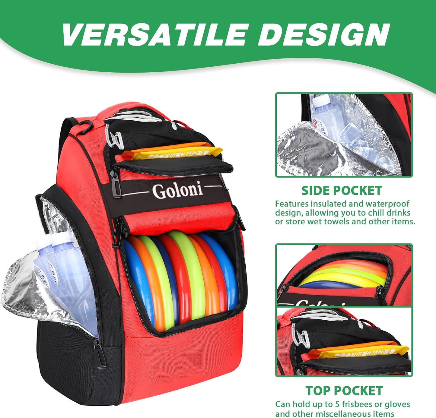 Disc Golf Bag Holds 23+ Discs,Durable Disc Golf Backpack with cooler compartment,Large Capacity Frisbee Bags