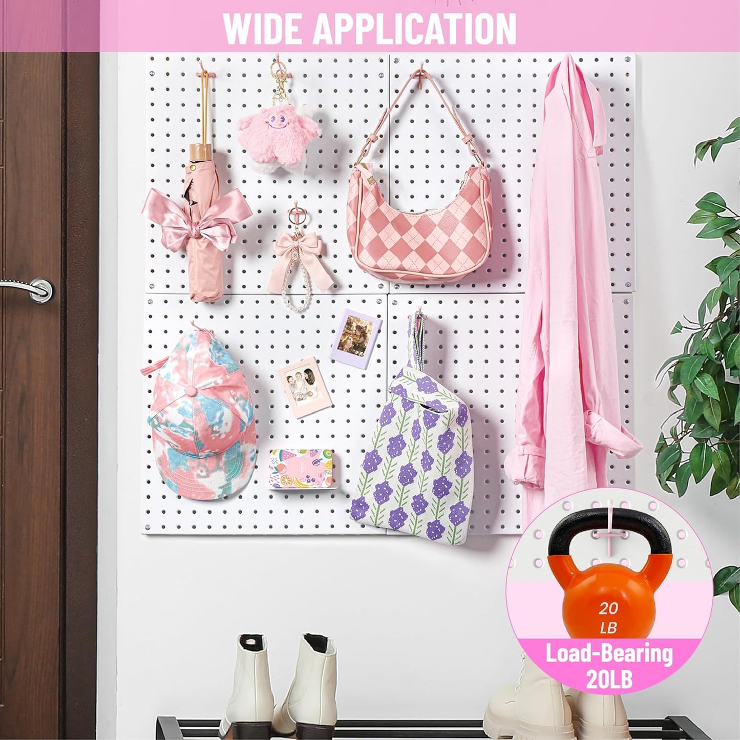 HUHOLE 50-Pack Pink Pegboard Hooks 2 Inch, Decorative Metal Peg Board Hangers with Rubber Safety Tips, Fits 1/8" & 1/4" Boards, Heavy Duty Organizer for Craft Room, Nursery, Garage & Retail Display