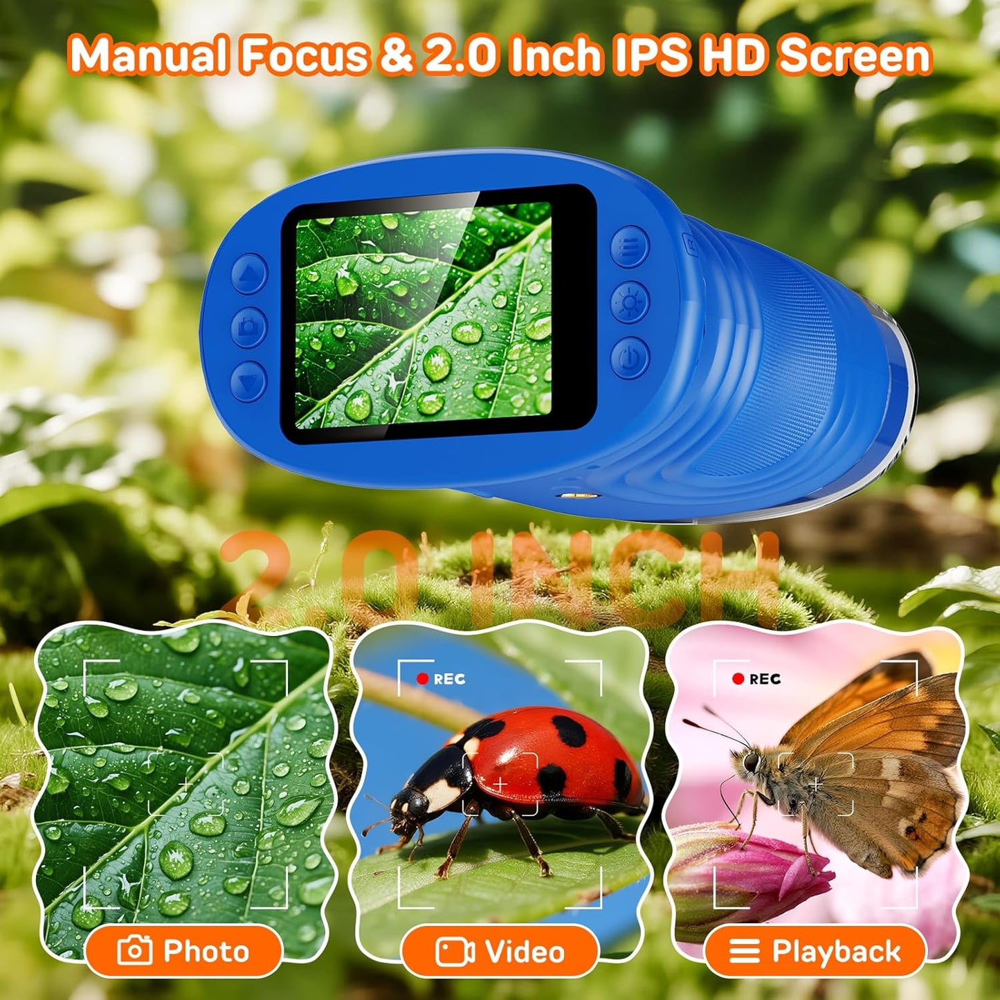 1000X Digital Handheld Microscope for Kids with 2.0" IPS Screen, Outdoor Toys Portable STEM Science Lab Gifts, Rechargeable Pocket Microscope Educational Toy for Boys & Girls Age 4-6 8-12, Orange