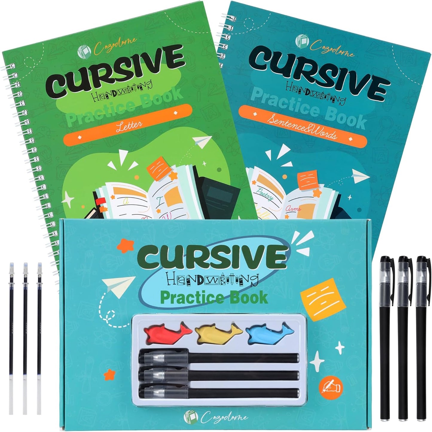 Grooved Cursive Handwriting Workbook for Kids-Reusable Magic Practice Book with Disappearing Ink, Cursive calligraphy Kit, Cursive Copybook for Kids Ages 5-12, Handwriting Without Tears Teens